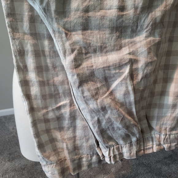 Lou Grey – Taupe and Ecru 100% Linen Wide Leg Plaid Pants (Size XL) - Picture 3 of 15